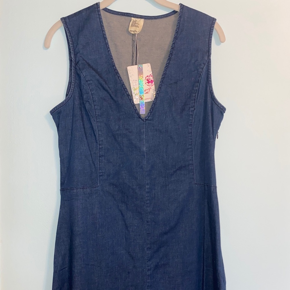 denim v neck maxi dress
